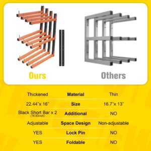 Dtructiew Lumber Storage Rack Wall Mount,Wood Storage Rack with Longer & Adjustable Arms,4 Packs 720 LB Wood Organizer Heavy Duty Garage Lumber Utility Racks with Additional 2 Short Bars