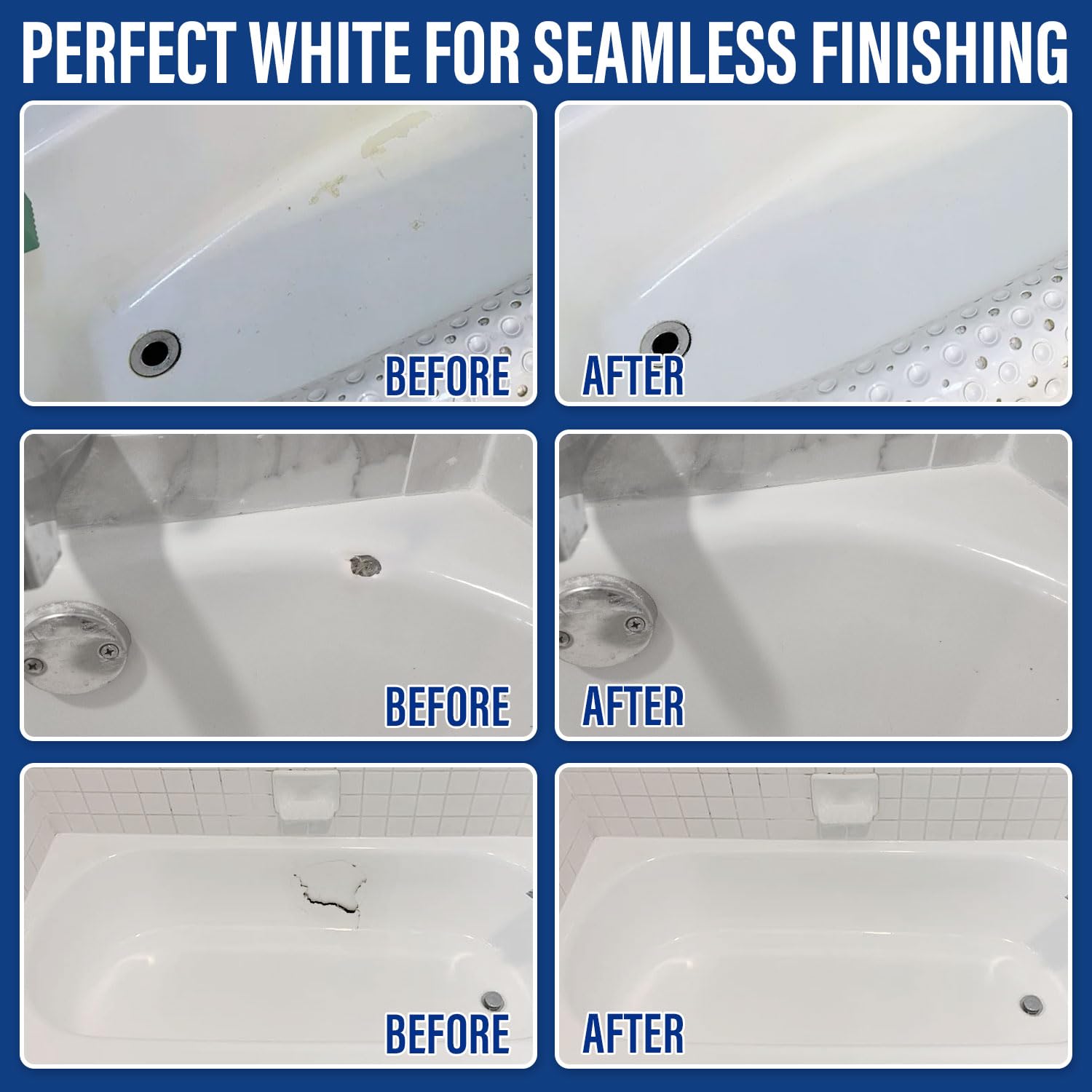 Bathtub Repair Kit White, Bathtub Enamel and Fiberglass Tub Repair Kit, Fix Chips, Patches, Cracks, Peelings, Holes & Scratches on Bathtub, Tile, Shower, Tray in Bathroom, for Acrylic, Porcelain