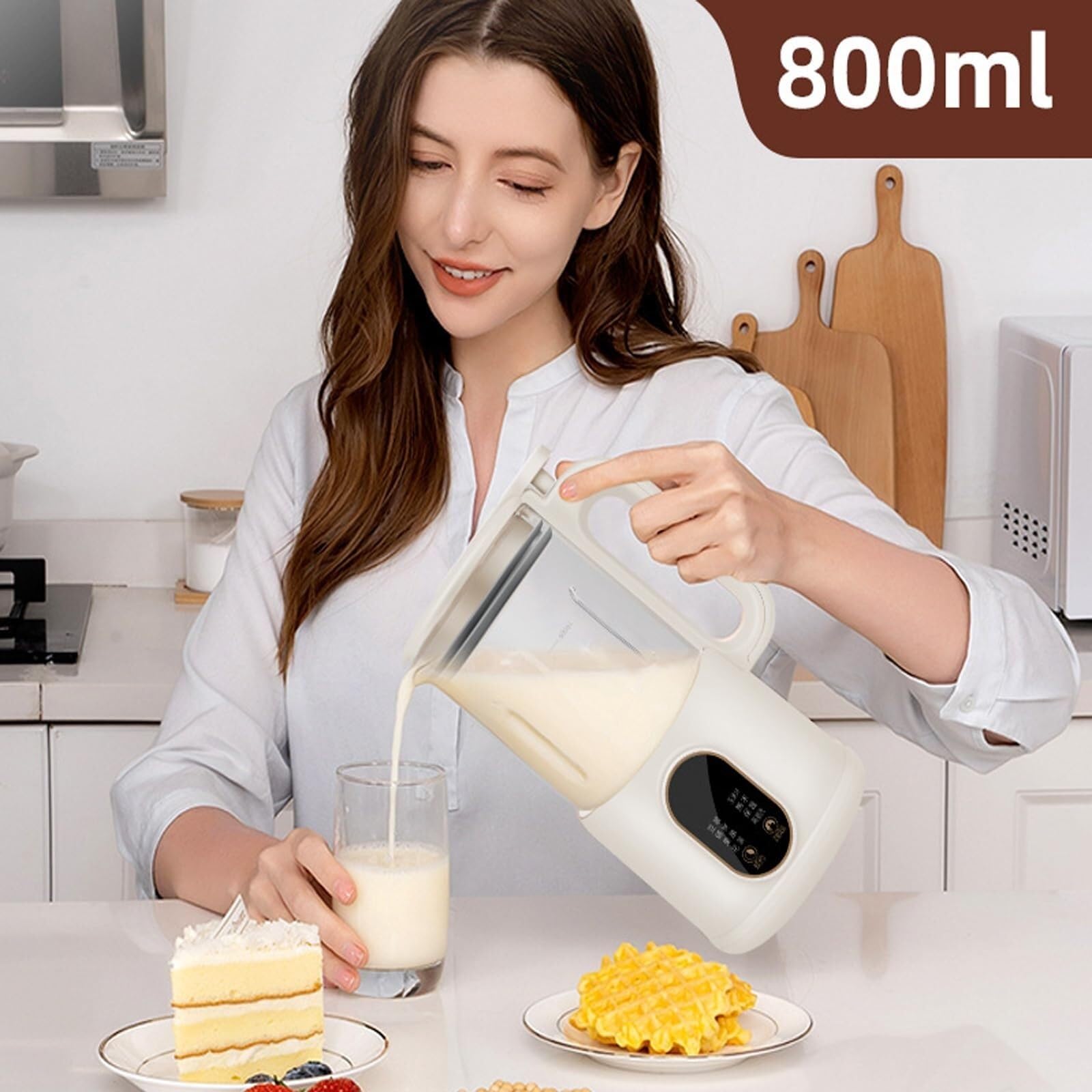 ZIJINGM Mini Soy Milk Maker Machine, 8 in 1 Automatic Nut Milk Maker, Electric Juice Blender Free Filtering, Self-Cleaning Personal Soybean Milk Machine Household with 12H Preset for Kitchen