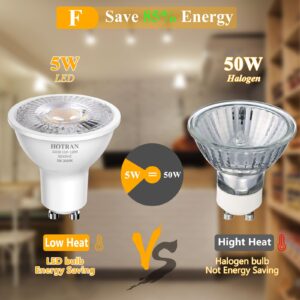 HOTRAN GU10 Led Bulb 5W 3000K, Flicker-Free Soft Warm Light Non-Dimmable Bulbs, 365LM, 40° Spot Light, Energy Saving Light Bulbs, Equivalent 40-50W GU10 Halogen Spotlight Bulbs