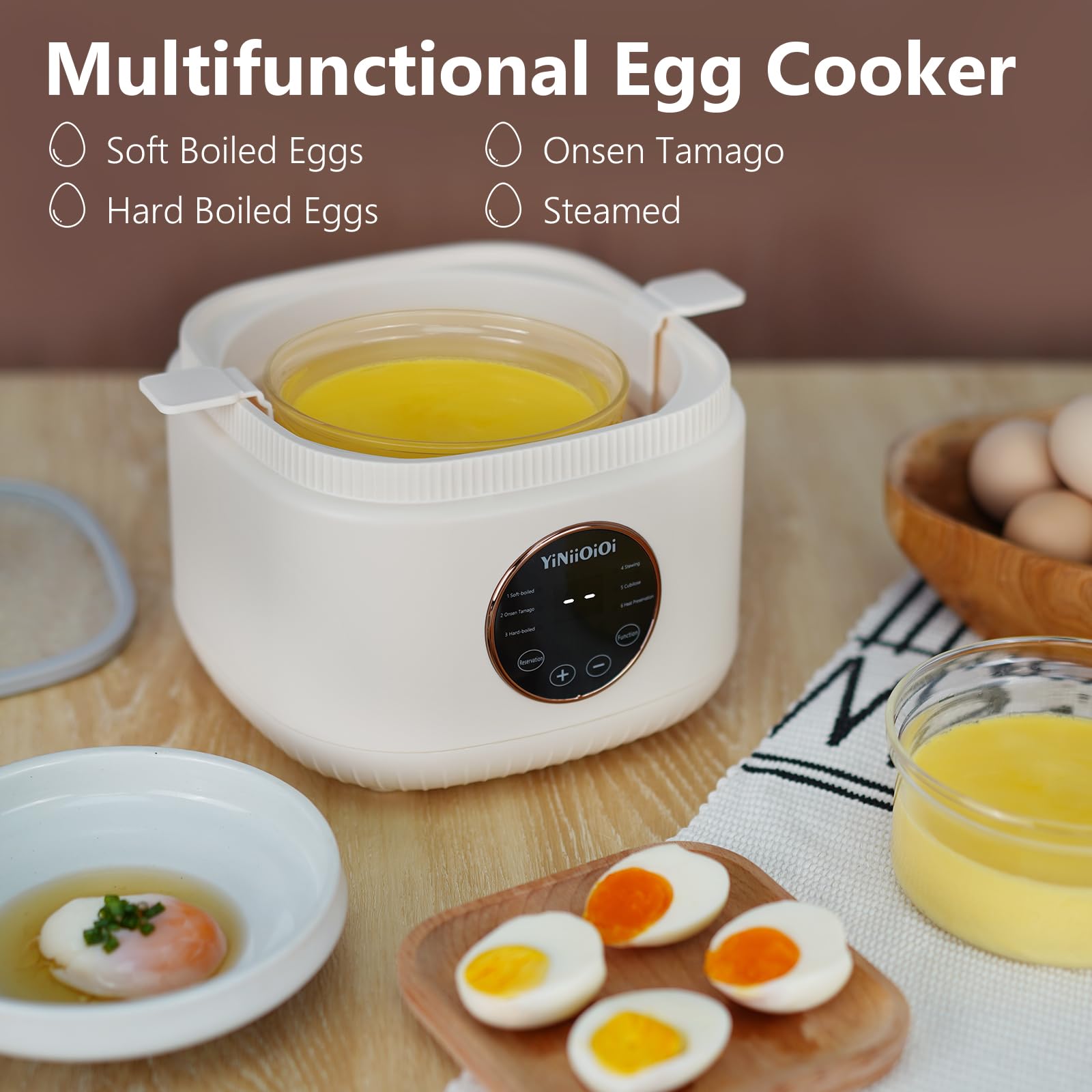 Rapid Egg Cooker, 7 Egg Capacity Electric Egg Cooker for Hard Boiled Eggs, Soft Boiled, Egg Custard, Egg Boiler with Auto Shut Off and Alarm, Smart Egg Maker for Home, Kitchen, No BPA