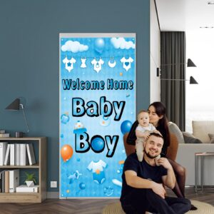 Labakita Welcome Home Baby Boy Door Banner, It’s a Boy Welcome Baby Boy Banner, Baby Shower Decorations for Boys, Gender Reveal Baby Shower Door Sign Party Decoration Inside Outside