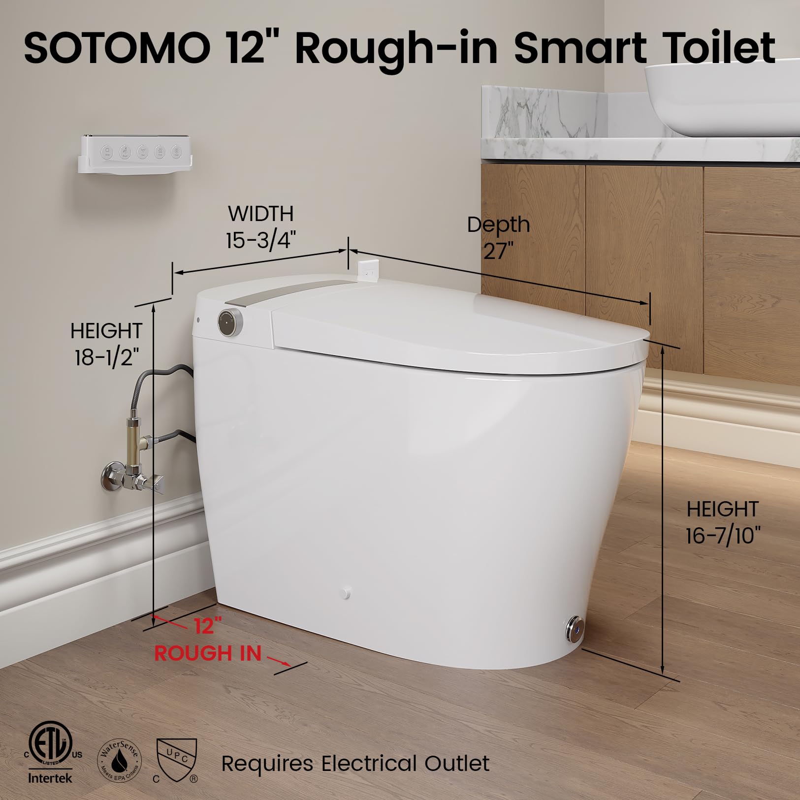 SOTOMO Smart Toilet With Built-in Bidet, Elongated Bidet Toilet, Instant Warm Water Wash, Auto Flush, Auto Open/Close, Heated Seat, Dryer, Night-Light, and Flush Capability During a Blackout - YA80