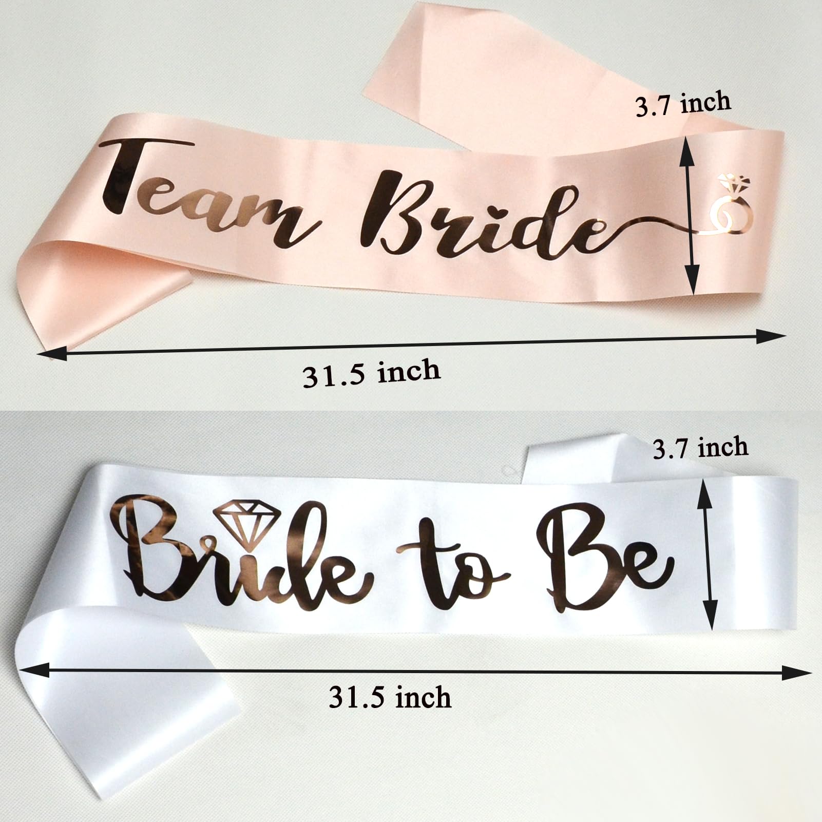 Jozlynn Team Bride Sash Set 1 White Bride to Be Sash and 6 Team Bride Sashes Bachelorette Party Supplies with Shiny Rose-gold Font Bachelorette Sash Bridesmaid Sashes for Bridal Party and Wedding (7)