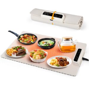 electric warming tray with adjustable temperature,large and full surface heating,rollable & portable, 3 heat settings & fast heating，for holidays, daily use,familygatherings