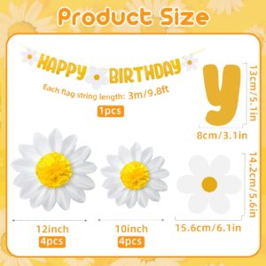 Daisy Birthday Decorations Daisy Tissue Pom Poms White Yellow Paper Flowers Wall Hanging Decorations with Daisy Birthday Banner for 1st Birthday Bridal Baby Shower Wedding Classroom Décor