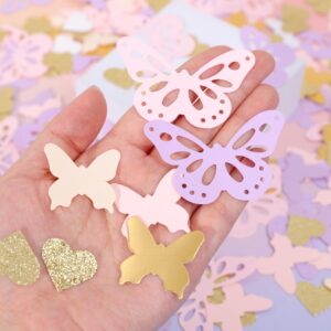 HIKLO Butterfly Table Scatter Confetti - Butterfly Table Decorations, Butterfly Birthday Decor, Butterfly Themed Spring Wedding/Bridal Shower/Baby Shower Party Decor, 210 Pcs Pink Purple Gold Confetti