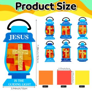 Lunmon 24 Sets Religious Crafts for Kids Bulk Jesus Lights The Way Tissue Acetate Sign Kit DIY Oil Lamp Tissue Paper Craft with Jesus Light Cutouts Tissue Paper Cross for Sunday School Fun Home Church