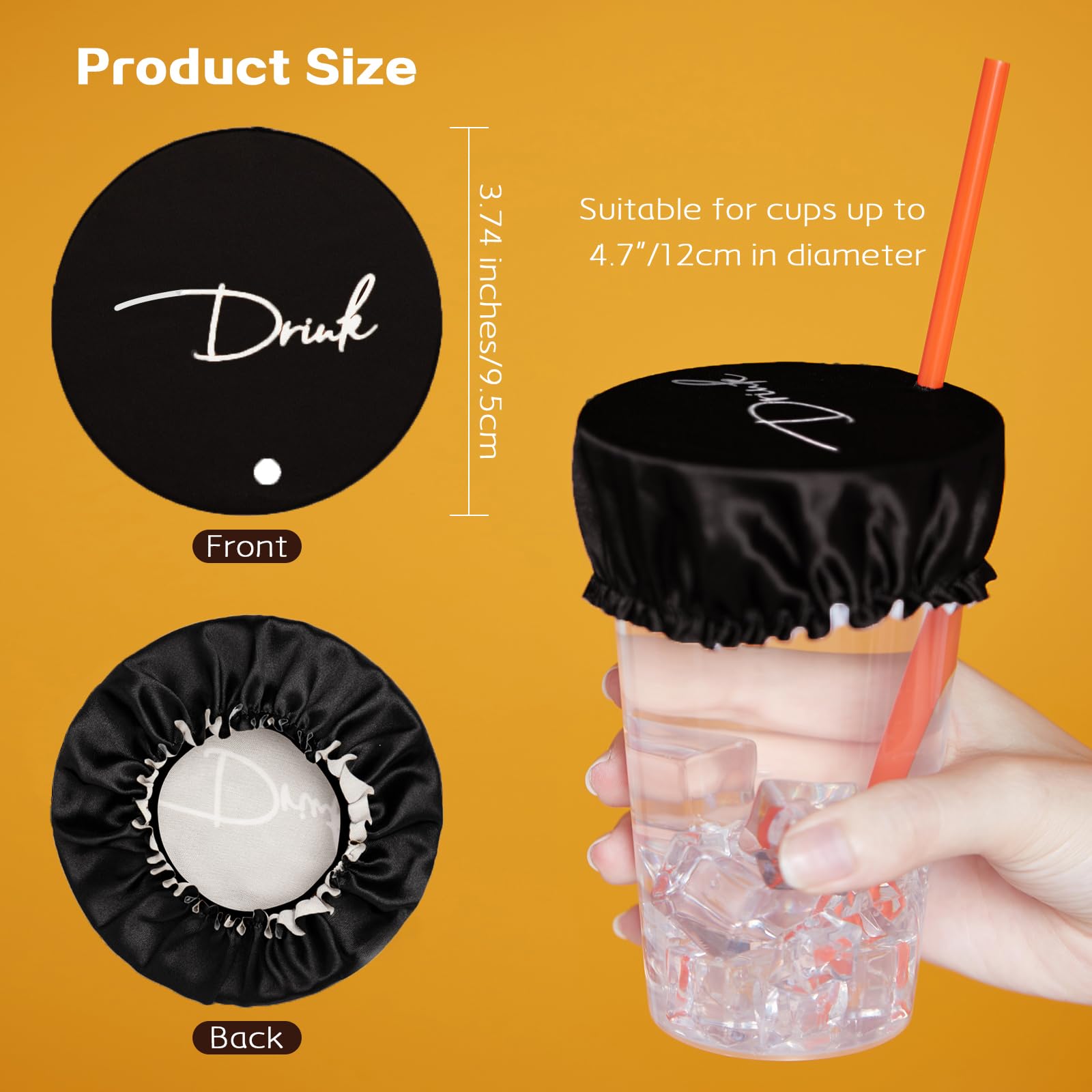 Hewomate Drink Covers for Alcohol Protection, Black 10 Pack Drink Protector for Women & Men, Reusable & Washable Fabric Wine Glass Cover with Straw Hole, Prevent Your Drinks from Being Spiked