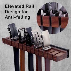 Black Walnut Wood Belt Rack with Slide, Belt Hanger for Closet, Belt and Tie Storage Organizer, Space Saving Wooden Belt Holder, Gift Idea for Husband and Father’s Day