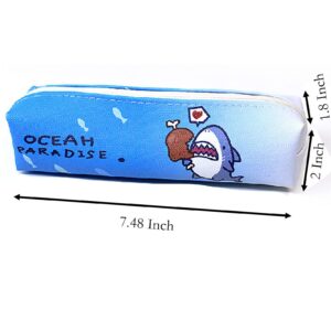 YIKANGHENG 2 Pcs Pen and Pencil Box, 7.5 Inch x 2 Inch x 2 Inch Soft Pencil Bag for Pen and Marker Storage and Holiday Gifts (shark)