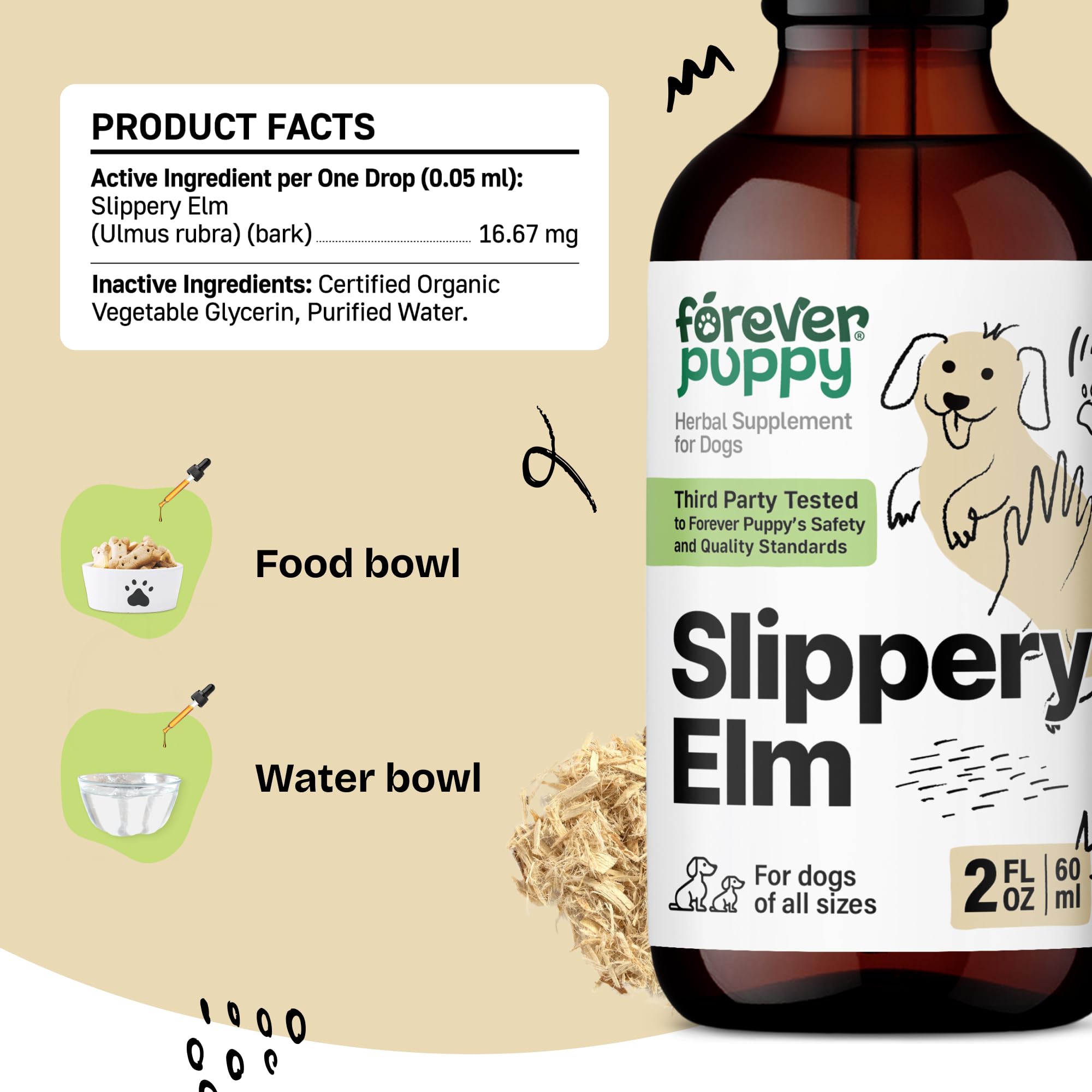 Slippery Elm Tincture for Dogs - Gut Support w/Slippery Elm Bark - Soluble Fiber for Dogs of All Breeds & Sizes - Slippery Elm Digestive Dog Drops - Natural Dog Food Supplements - 2 oz