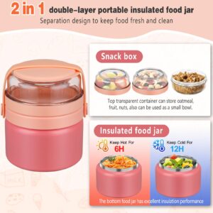 2-in-1 Insulated Food Jar 8oz Soup Thermo with Snack Container Kids Thermo for Hot Food Lunch Containers Wide Mouth Vacuum Stainless Steel Leak Proof for School Travel