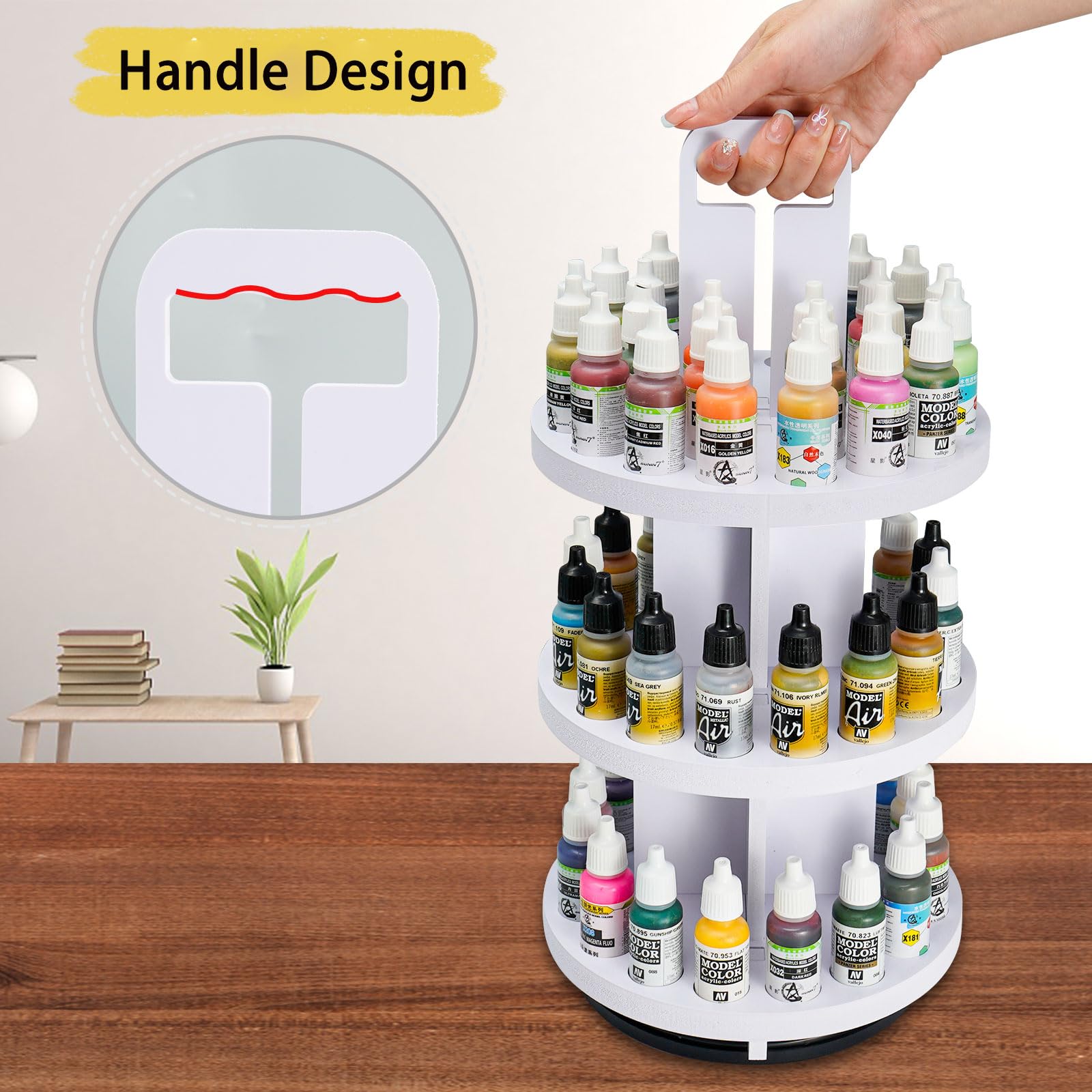 SANFURNEY 3 Tiers Spinning Paint Organizer Rack for 17ml Paint Dropper Bottle, 60 Holes Craft Paint Rotating Tower, Desktop Paint Storage Holder Stand for 17ml Vallejo, Army Painter, AK Interactive