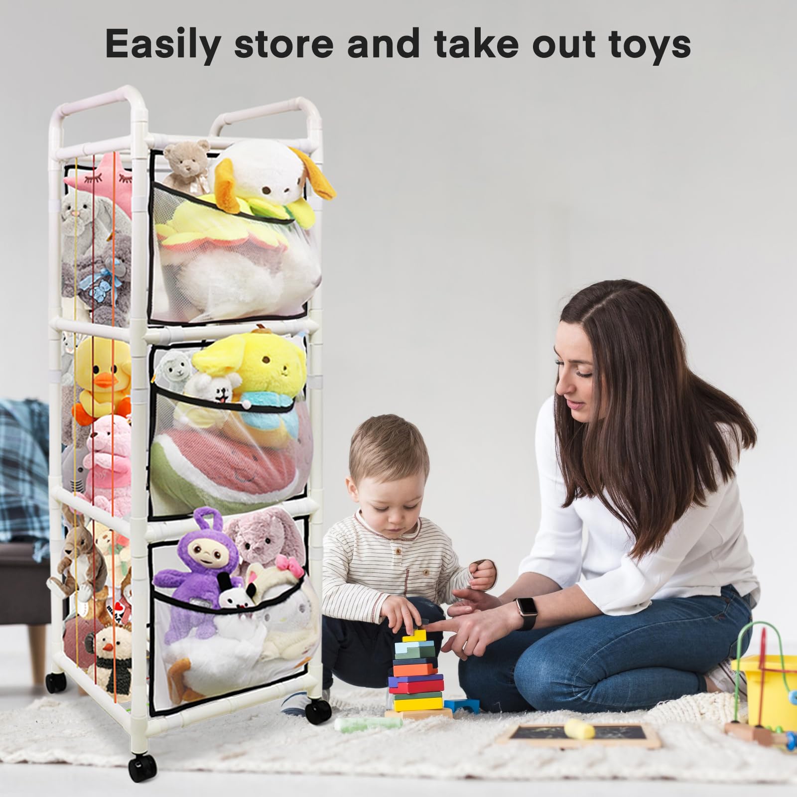 TopDirect Stuffed Animal Zoo Storage, Zoo Animals Toy Holder, Large Animal Cage Organizer Soft Toy Shelf Nursery Room Ball Storage, PVC with Elastic Band and Net for Nursery Play Room Bedroom