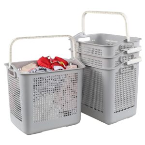 jnktka 4-pack 35 l plastic laundry storage basket, laundry hamper basket with handle, gray