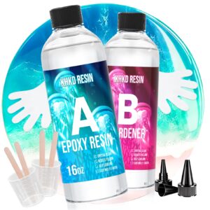 khkd resin crystal clear epoxy resin kit, 32oz art resin and hardener kit - no bubble & yellowing, uv resistant, food safe epoxy resina epoxica for diy crafts jewelry coasters countertop coating