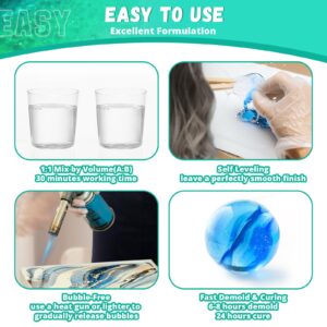 KHKD RESIN Crystal Clear Epoxy Resin Kit, 32OZ Art Resin and Hardener Kit - No Bubble & Yellowing, UV Resistant, Food Safe Epoxy Resina Epoxica for DIY Crafts Jewelry Coasters Countertop Coating