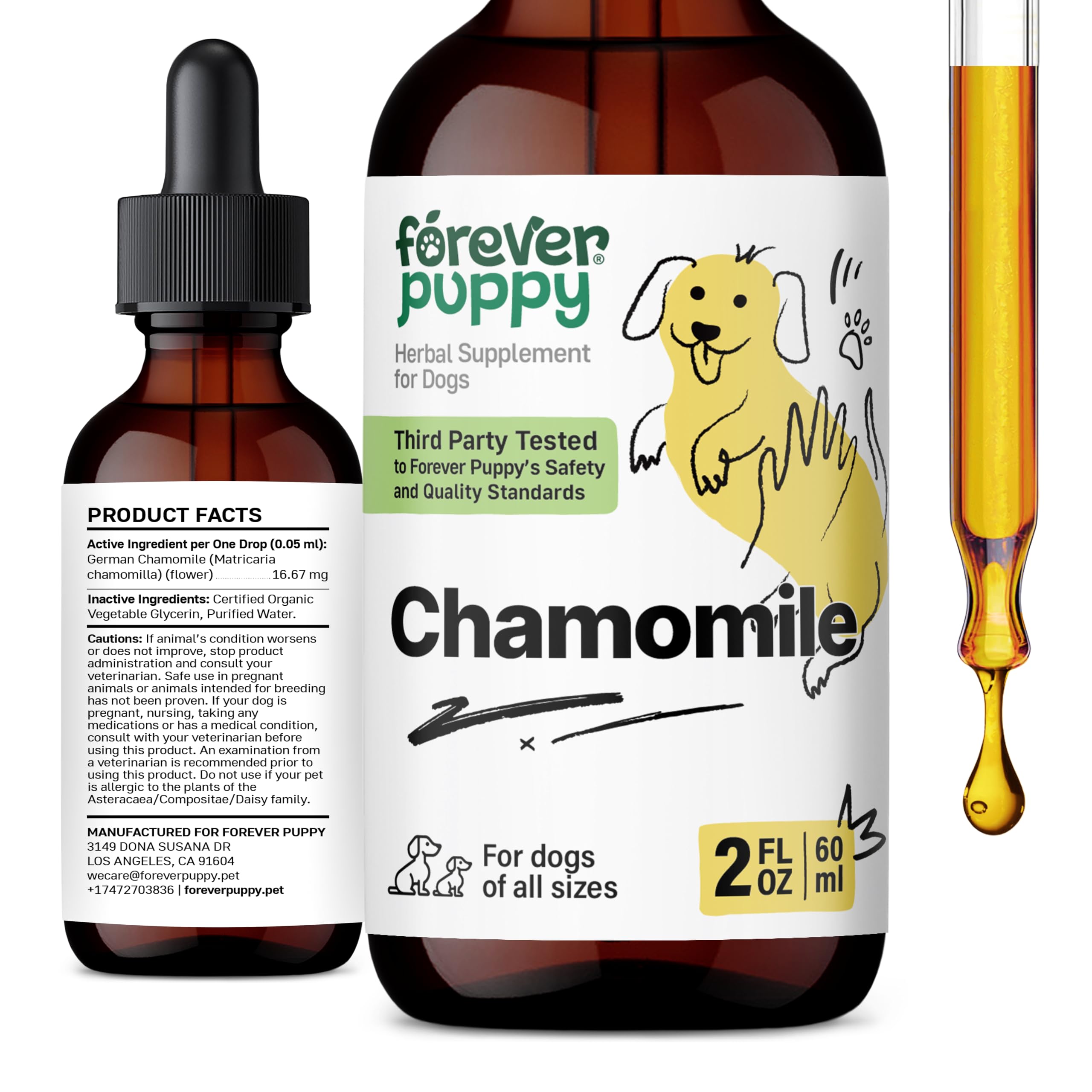 Chamomile Drops for Dogs - Gut & Digestive Health Supplements - Chamomile Flowers for Stomach Soothing - Dog Supplements & Vitamins for Gut Support & Gas Relief of All Breeds & Sizes - 2 fl oz