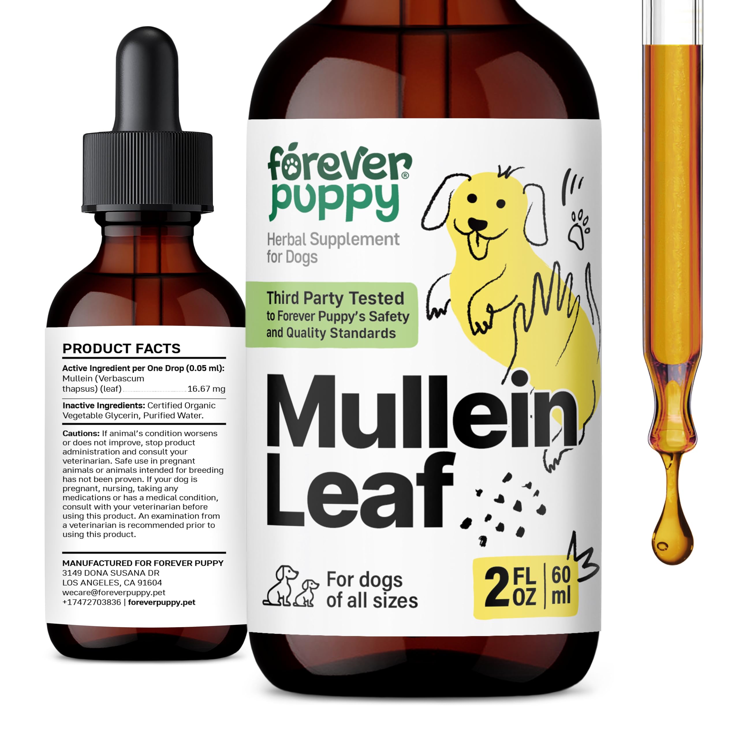 Mullein Tincture for Dogs - Respiratory Health Support for Breathing - Lung Support Drops w/Mullein Leaf - Herbal Mullein Drops for Lungs - Dog Food Supplements for Canine Wellbeing - 2 oz