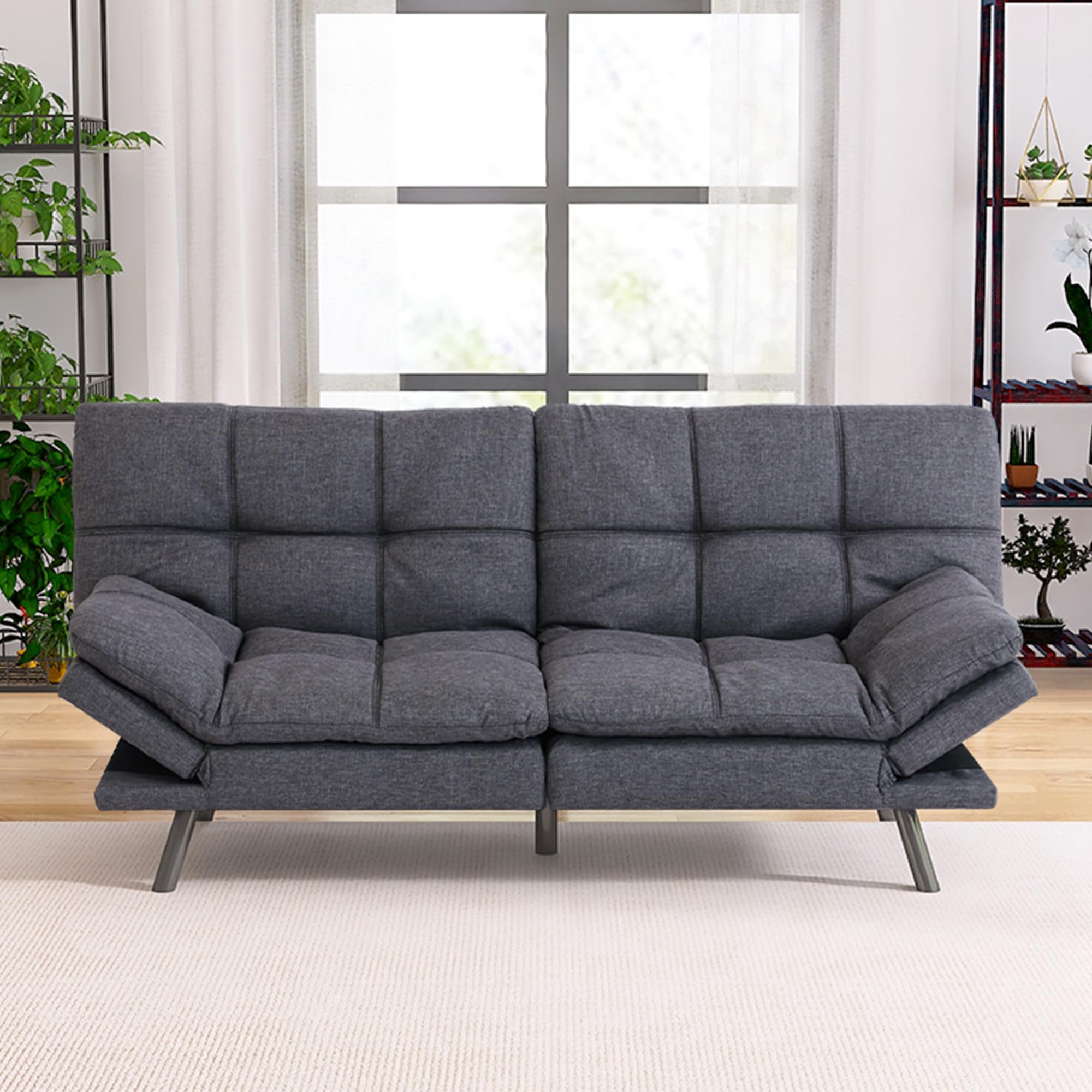 Hcore Bed, Memory Foam Futon Sleeper Loveseat Convertible Couch Sofas, Grey