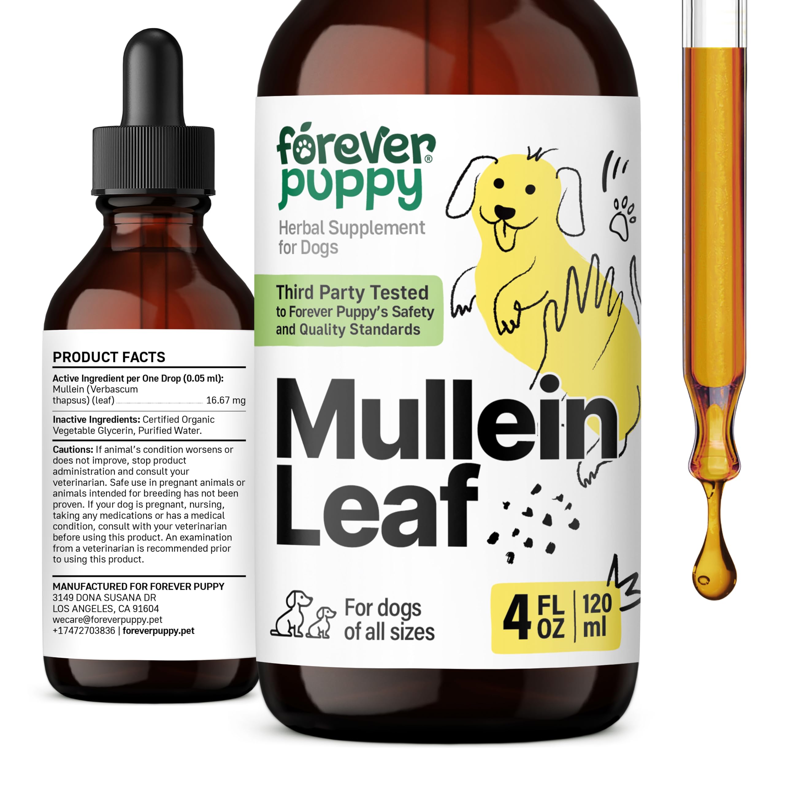 Mullein Leaf Drops for Dogs - Natural Lung Support for Easy Breathing - Mullein Respiratory Supplements for Dogs - Liquid Dog Vitamins and Supplements for Lungs - Herbal Dog Respiratory Support - 4 oz