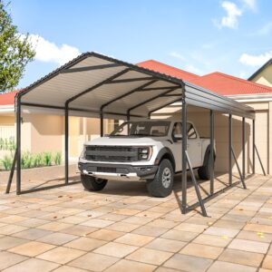 airwire carport 12x20 ft metal carport with reinforced base outdoor heavy duty garage galvanized car shelter for pickup, boat, car and tractors