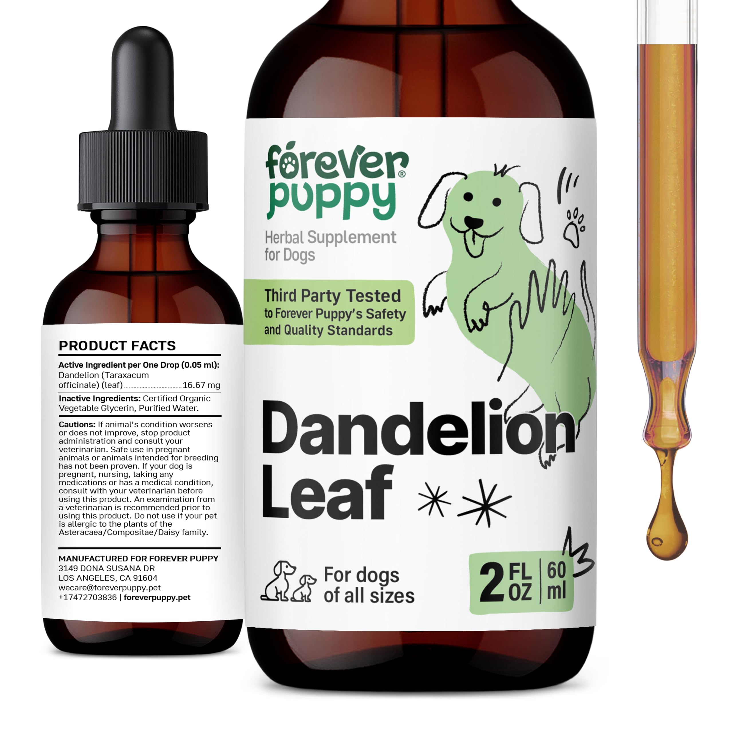 Dandelion Leaf Tincture for Dogs - Kidney Supplements for Dogs of All Breeds & Sizes - Dandelion Drops for Dogs - Herbal Dog Kidney Supplement - Vegan Kidney and Bladder Support Vitamins - 2 oz