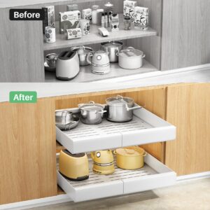 Pull out Cabinet Organizers, Expandable(11.7"-19.7")no Drill Slide out Drawer for Kitchen Cabinets,Heavy Duty Adjustable Adhesive Peel and Stick Roll out Under Sink Shelves for Home Bathroom Storage