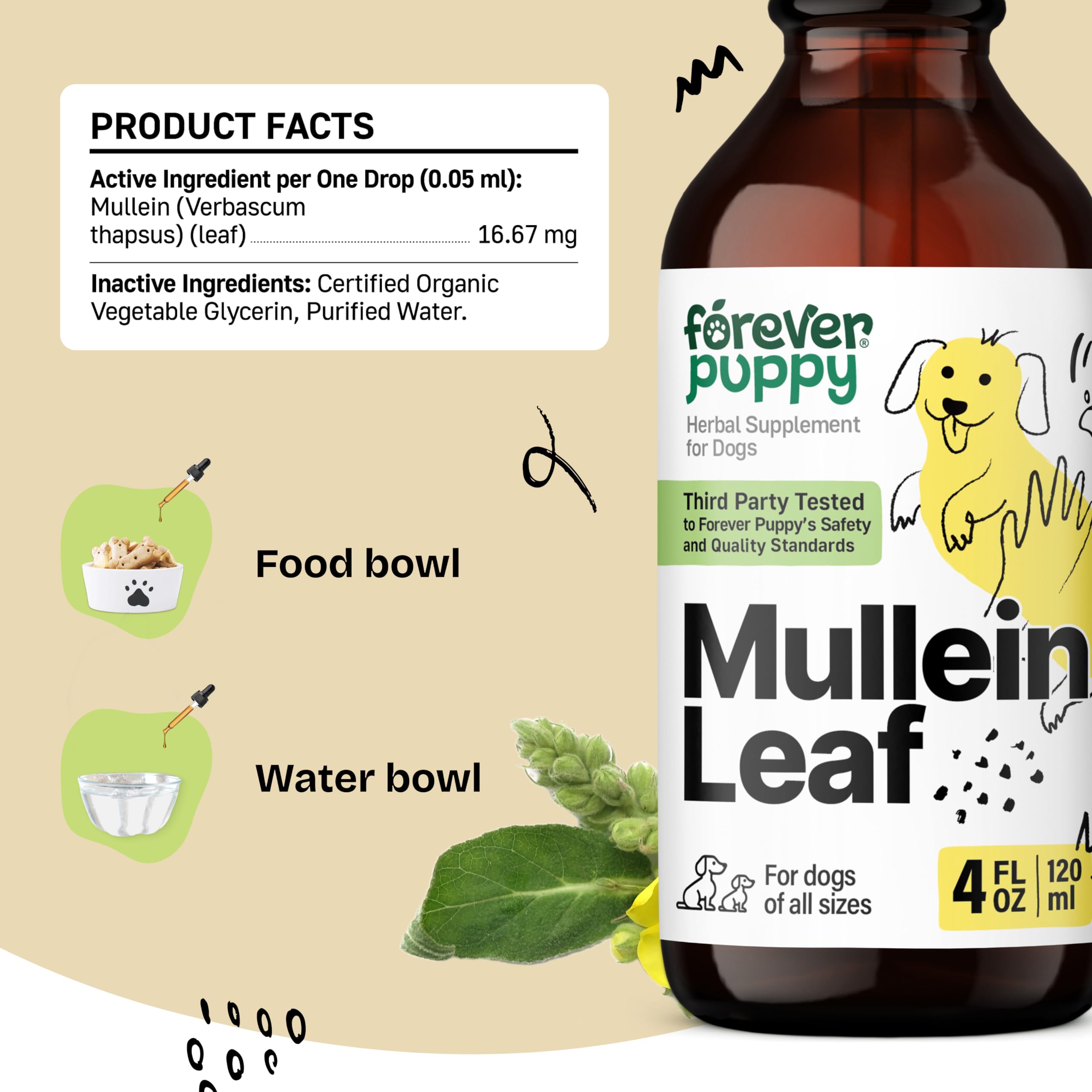 Mullein Leaf Drops for Dogs - Natural Lung Support for Easy Breathing - Mullein Respiratory Supplements for Dogs - Liquid Dog Vitamins and Supplements for Lungs - Herbal Dog Respiratory Support - 4 oz