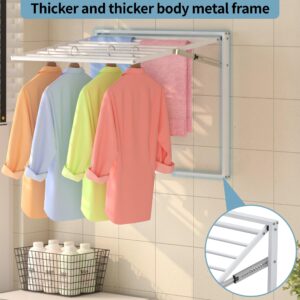 yeshine 31.5" Wide Wall Mounted Clothes Drying Rack, 23.6 Linear Feet Capacity, 60 Lb Capacity, 9 Smooth Metal Round Rods, Collapsible Laundry Drying Rack, Adjustable Drying Rack Clothing Heavy Duty