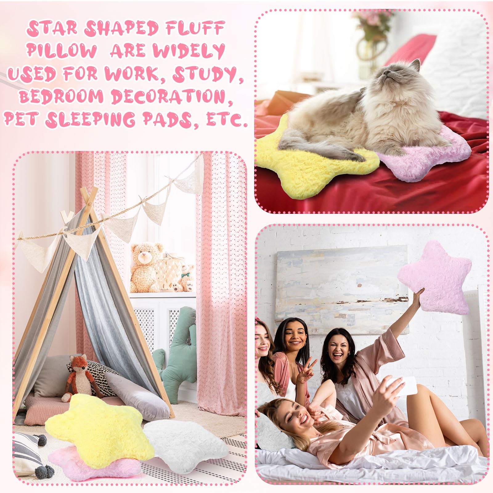 Yousoontic 6 Pcs Star Plush Throw Pillows Cute Preppy Star Shaped Floor Cushions Kids Aesthetic Room Decorative Pillows for Sofa Living Room Bedroom, 15.75 Inches(Pink,Yellow, White)