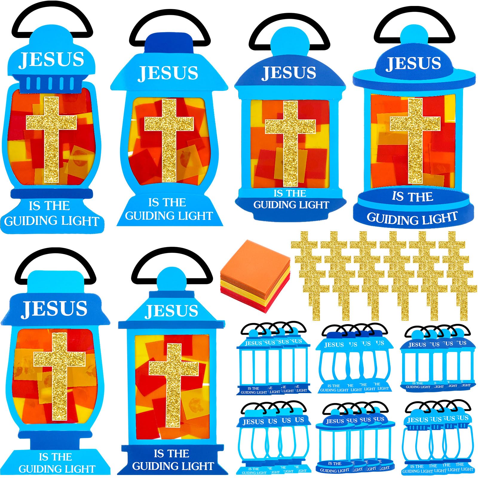 Lunmon 24 Sets Religious Crafts for Kids Bulk Jesus Lights The Way Tissue Acetate Sign Kit DIY Oil Lamp Tissue Paper Craft with Jesus Light Cutouts Tissue Paper Cross for Sunday School Fun Home Church