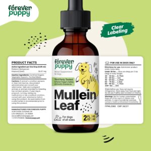 Mullein Tincture for Dogs - Respiratory Health Support for Breathing - Lung Support Drops w/Mullein Leaf - Herbal Mullein Drops for Lungs - Dog Food Supplements for Canine Wellbeing - 2 oz