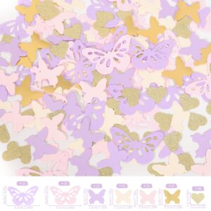 HIKLO Butterfly Table Scatter Confetti - Butterfly Table Decorations, Butterfly Birthday Decor, Butterfly Themed Spring Wedding/Bridal Shower/Baby Shower Party Decor, 210 Pcs Pink Purple Gold Confetti