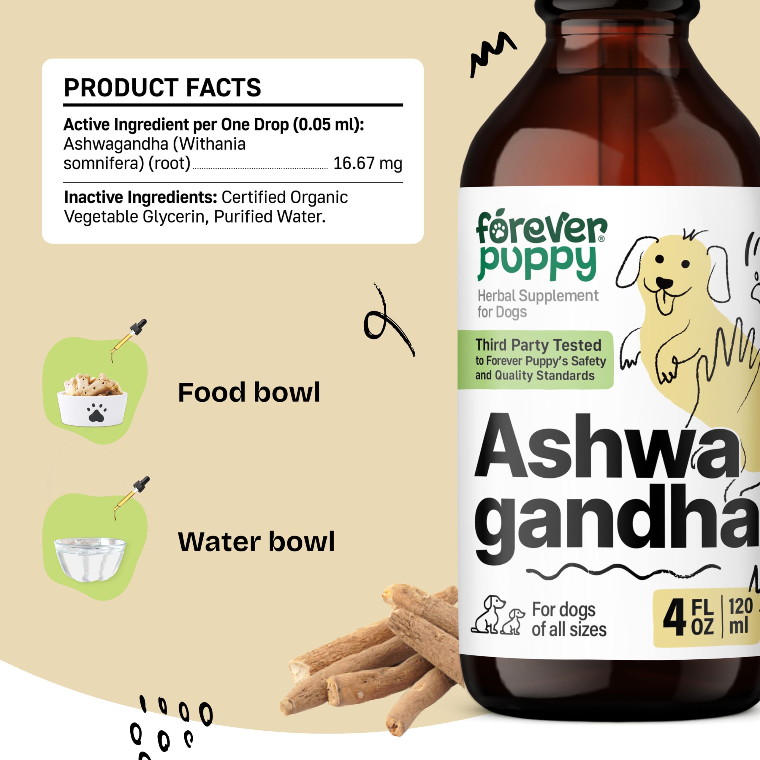 Ashwagandha Drops for Dogs - Calming Care for Dogs with Ashwagandha Drops - Liquid Alternative to Calming Chews for Dogs' Composure & Relaxation - Dog Vitamins and Supplements - 4 oz