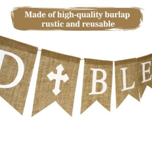 GCQQ God Bless Banner, Pre-strung God Bless Burlap Banner, Neutral God Bless Banner with Pigeon, Rustic First Communion Banner for Boys or Girls, God Bless Banner for Baby Shower, Wedding Party Banner