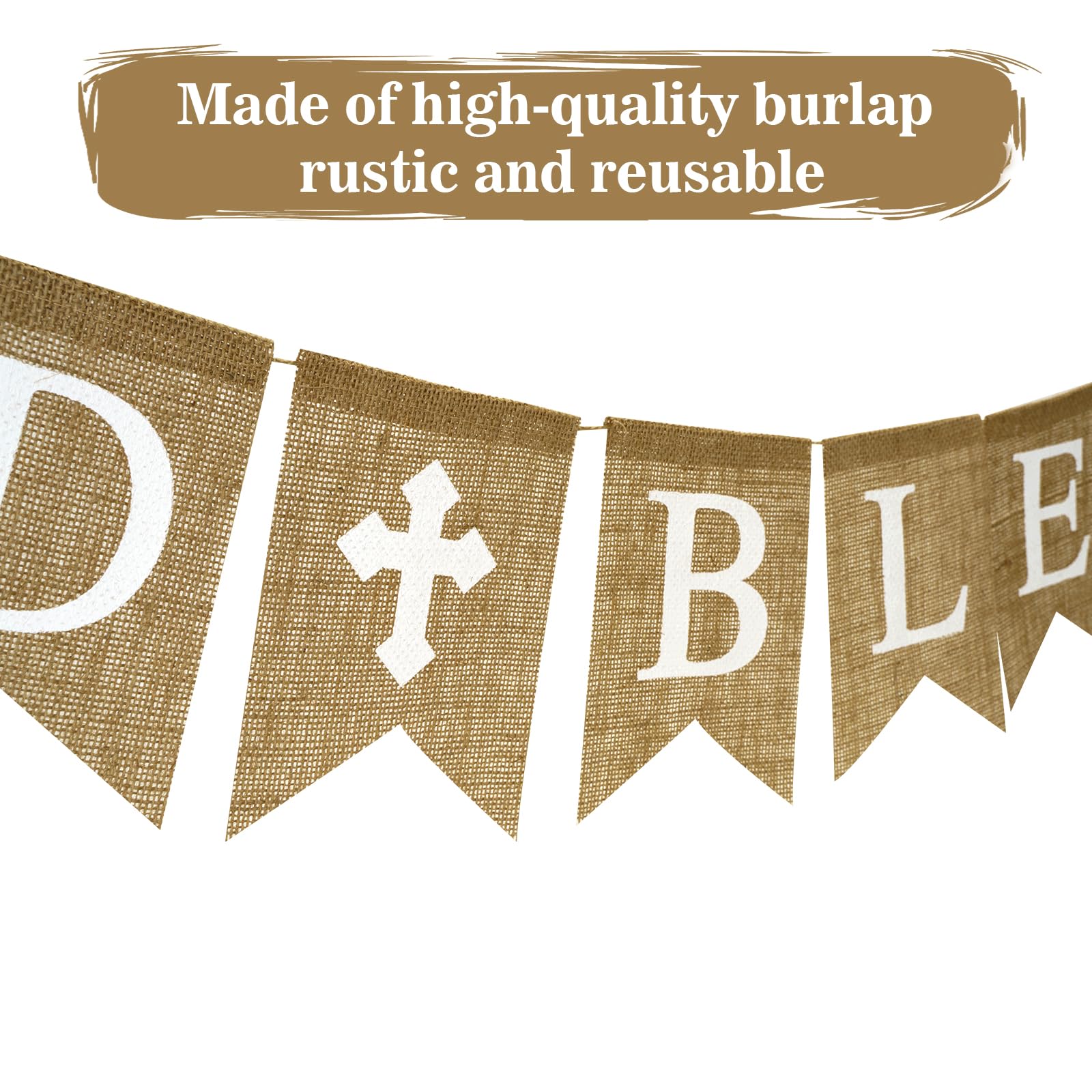 GCQQ God Bless Banner, Pre-strung God Bless Burlap Banner, Neutral God Bless Banner with Pigeon, Rustic First Communion Banner for Boys or Girls, God Bless Banner for Baby Shower, Wedding Party Banner