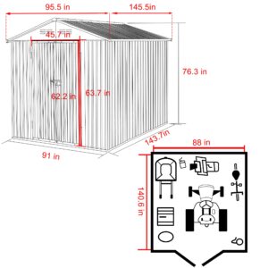 VEIKOU 8 x 12 FT Storage Shed, Outdoor Shed with Thickened Galvanized Steel, Lockable Door, Air Vents, Sheds & Outdoor Storage for Patio, Grey