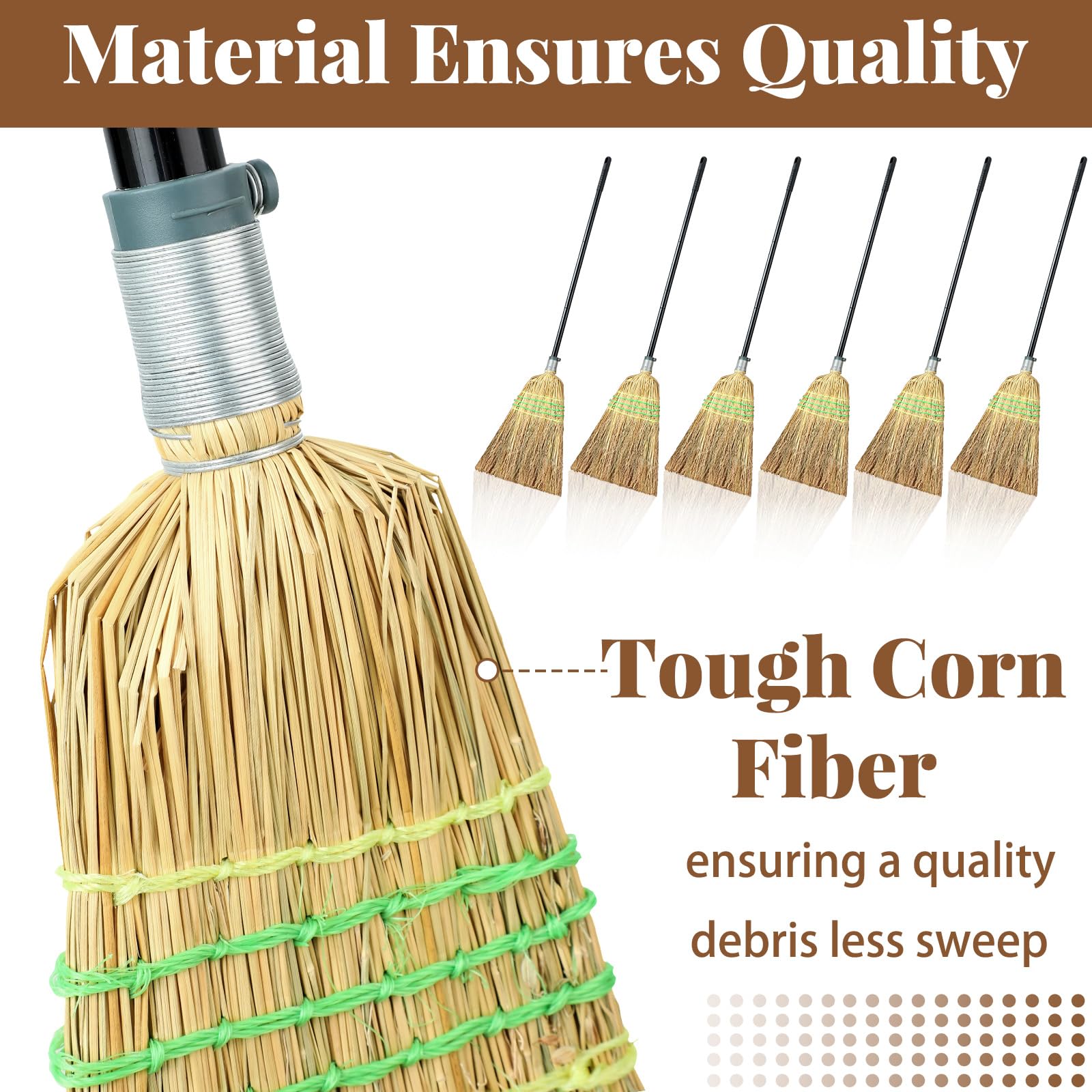 Maxcheck 6 Pcs Corn Broom with Handle Heavy Duty Broom for Sweeping Indoor Outdoor Broom for Kitchen Courtyard Garage Lobby Office, 59.8"