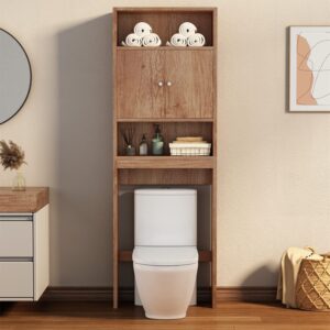 NicBex 76.37" H Bathroom Cabinet Over Toilet,Tall Bathroom Storage Cabinet,Over Toilet Bathroom Organizer with Shelf and 2 Doors,Over The Toilet Storage Cabinet for Bathroom,Brown