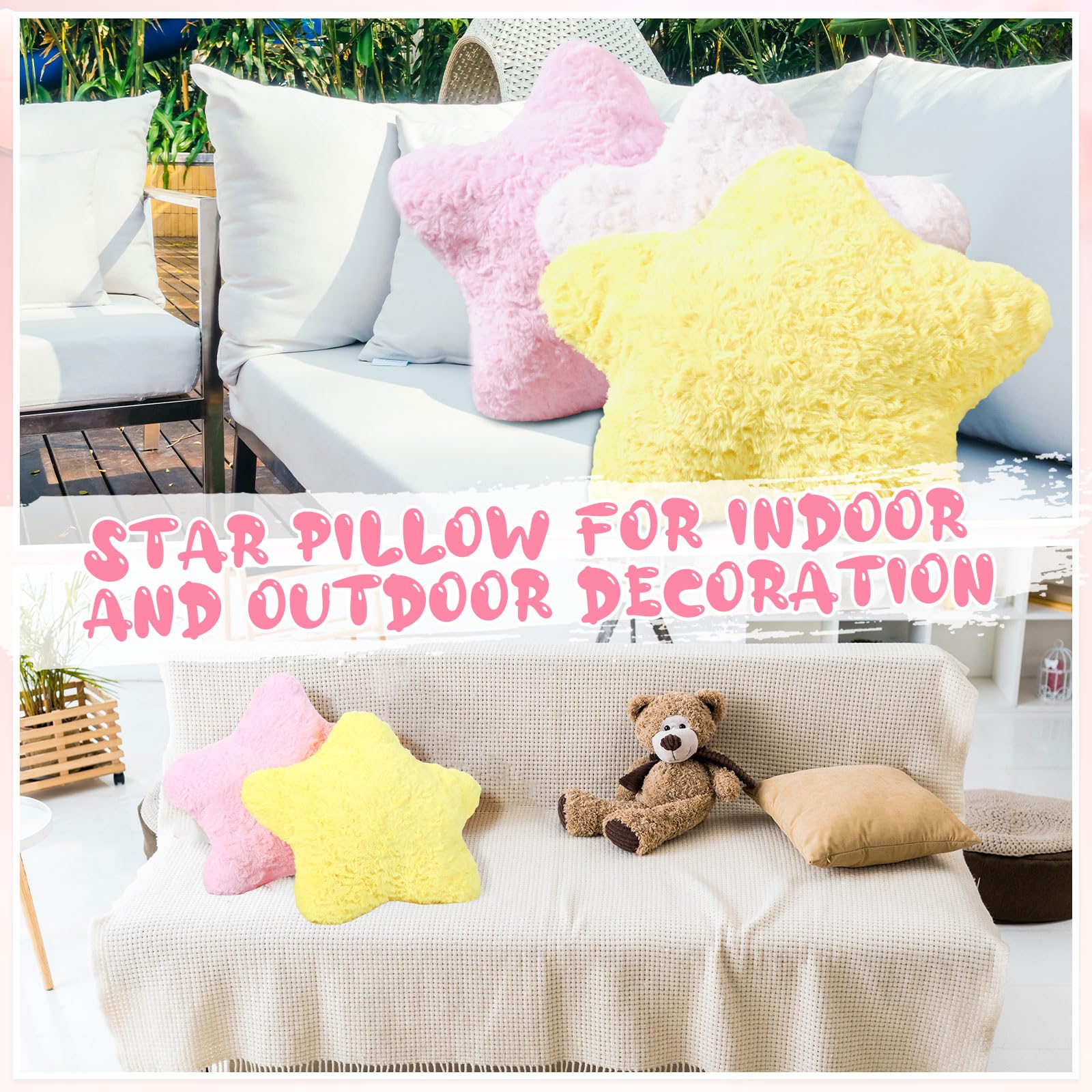 Yousoontic 6 Pcs Star Plush Throw Pillows Cute Preppy Star Shaped Floor Cushions Kids Aesthetic Room Decorative Pillows for Sofa Living Room Bedroom, 15.75 Inches(Pink,Yellow, White)