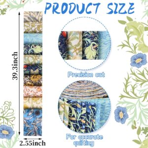 50Pcs William Morris Floral Jelly Fabric Strips Roll for Quilting Crafting Spring Summer Floral Precut Patchwork for Sewing DIY Crafts 2.55 Inch Polyester Fabric Bundles