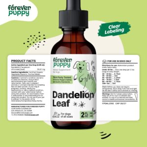 Dandelion Leaf Tincture for Dogs - Kidney Supplements for Dogs of All Breeds & Sizes - Dandelion Drops for Dogs - Herbal Dog Kidney Supplement - Vegan Kidney and Bladder Support Vitamins - 2 oz