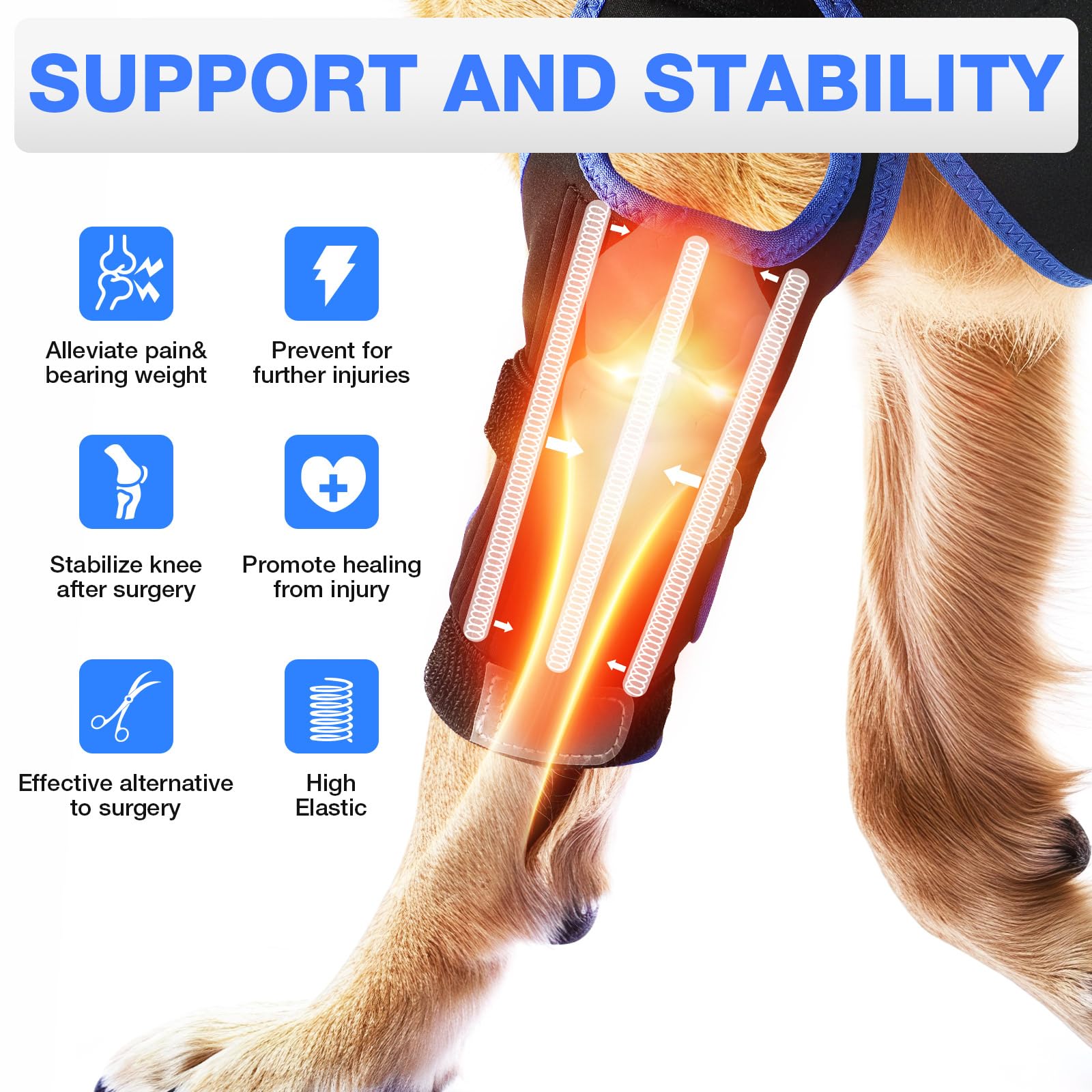 MASBRILL Dog Knee Brace, Adjustable Dog Brace Protector Pads for Back Leg,ACL Hind Leg Brace for Dog Cruciate Ligament Care Knee Brace for Dogs Rear Leg, Joint Pain and Muscle Sore