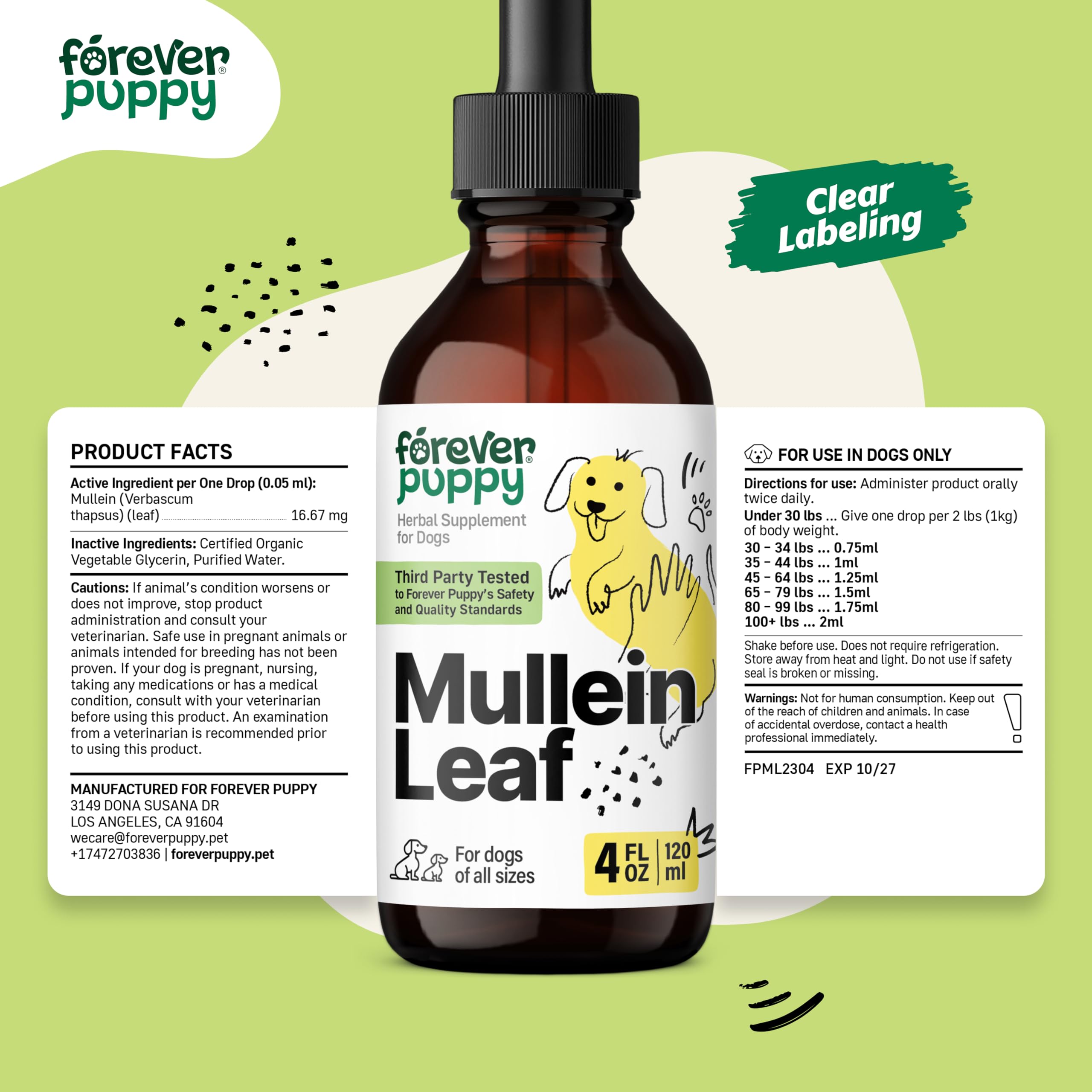 Mullein Leaf Drops for Dogs - Natural Lung Support for Easy Breathing - Mullein Respiratory Supplements for Dogs - Liquid Dog Vitamins and Supplements for Lungs - Herbal Dog Respiratory Support - 4 oz