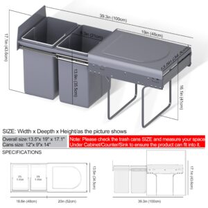 JOWBOOW Dual Pull-Out Trash Can Under Cabinet 42 Quart 10.6 Gallon - Garbage Can Pull Out Under Sink with Lid, Slide Out Waste Bin Under Counter Soft-Close, Capacity, Durable & Easy Install