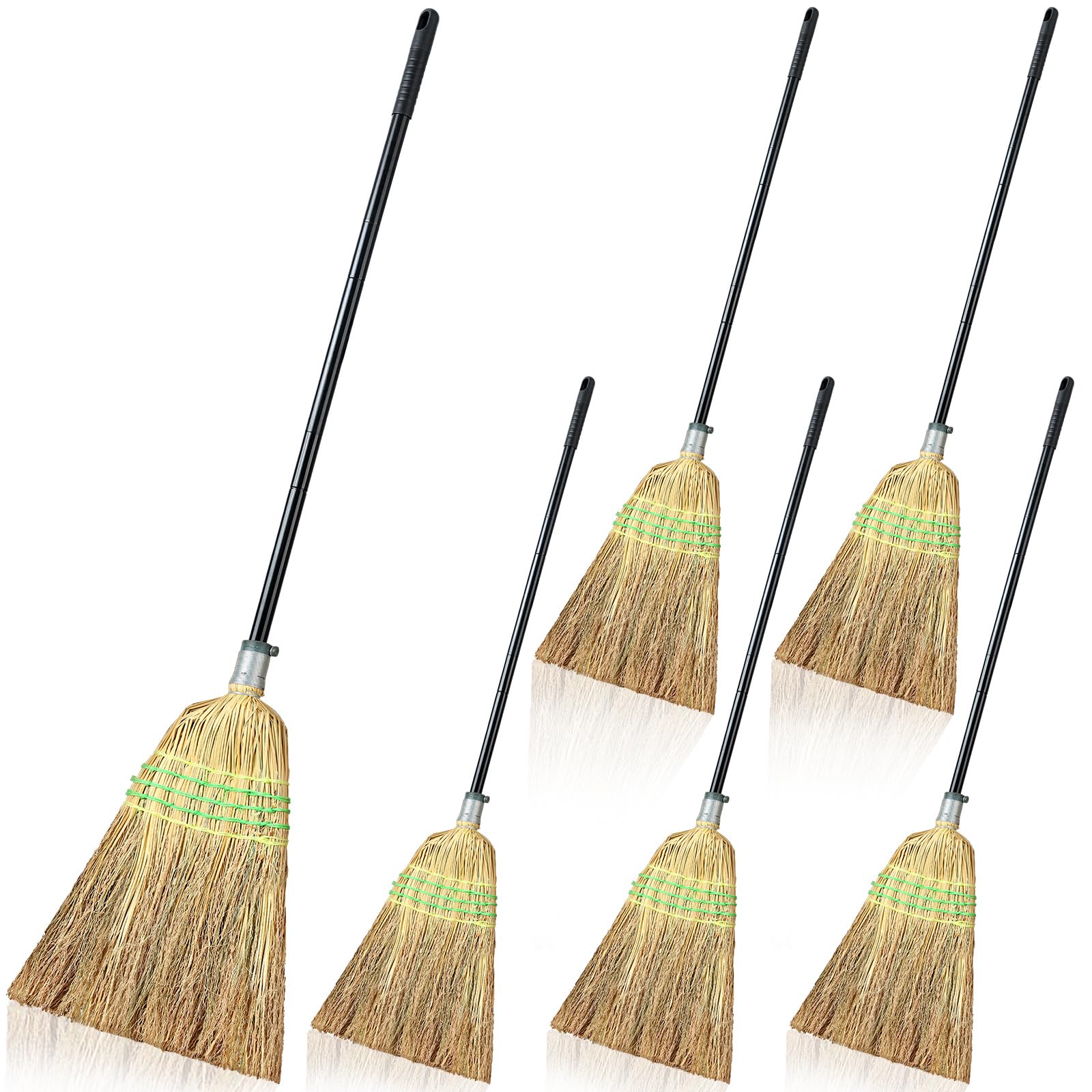 Maxcheck 6 Pcs Corn Broom with Handle Heavy Duty Broom for Sweeping Indoor Outdoor Broom for Kitchen Courtyard Garage Lobby Office, 59.8"