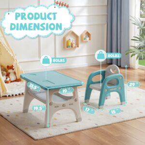 DOREROOM Kids Table and Chair Set, Plastic Children Activity Table with 2 Chairs, Toddler Table and Chair Set for Reading, Drawing, Snack Time, Arts Crafts, Preschool, Gift for Boys Girls