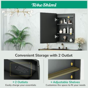 TokeShimi 24x30 Recessed Medicine Cabinet with Lights Mirror, 3-Color Stepless Dimmable LED Mirror Medicine Cabinet Defog, in Wall Medicine Cabinet with 2 Electrical Outlets